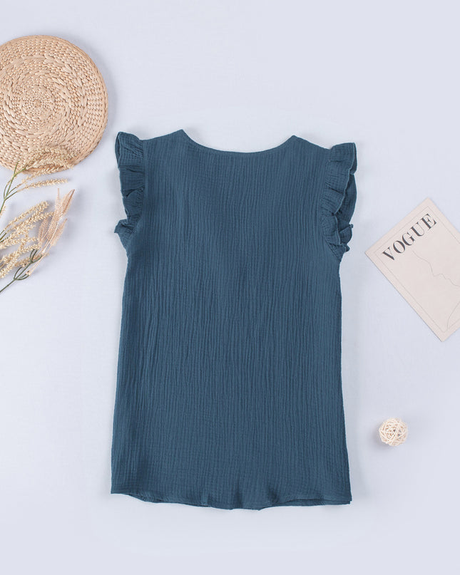 Ruffle Shoulder V-Neck Top
