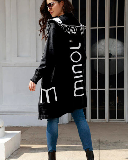 Open Front Long Sleeve Hooded Cardigan