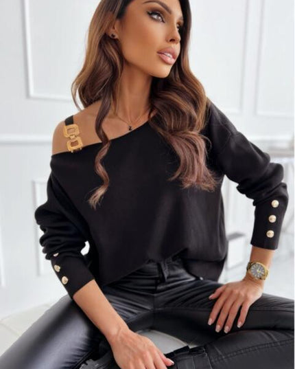 Asymmetrical Neck Buttoned Top