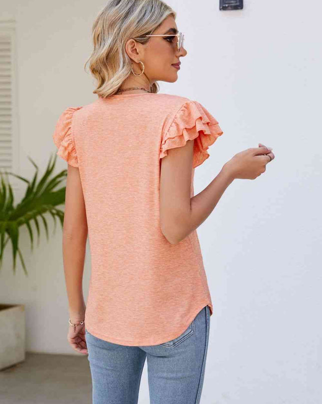 Smocked Flutter Sleeve V-Neck Top