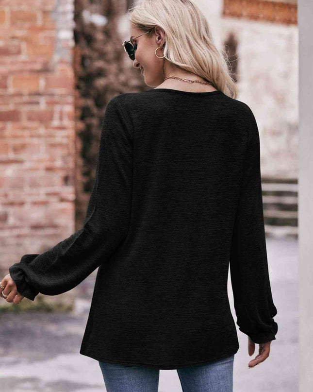 Double Take Long Flounce Sleeve Round Neck Blouse