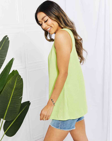 Blumin Apparel Chance of Sun Full Size Ribbed V-Neck Tank in Green