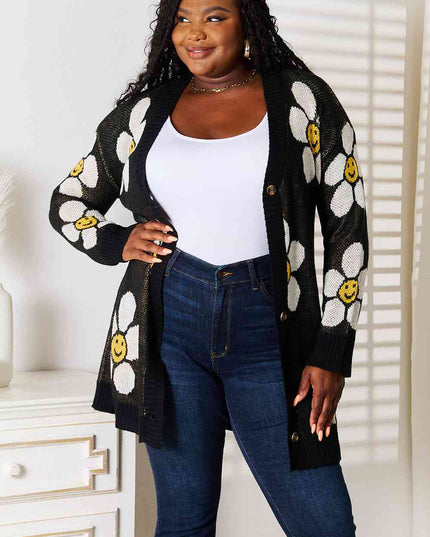 Double Take Floral Button Down Longline Cardigan