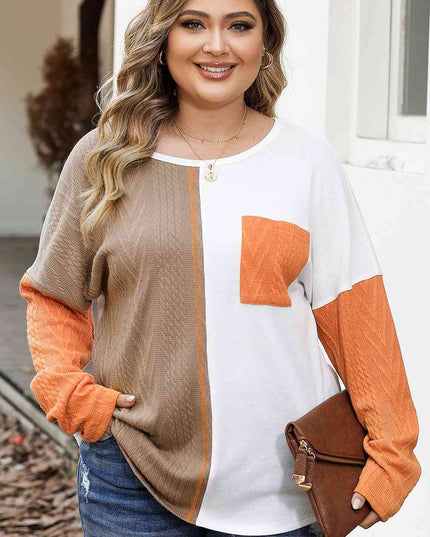 Plus Size Color Block Dropped Shoulder Blouse