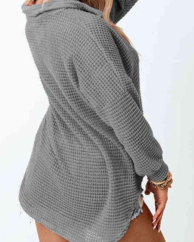 Waffle-Knit Button Up Long Sleeve Shirt with Pocket