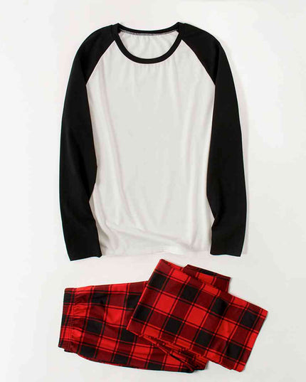 Raglan Sleeve Top and Plaid Pants Set