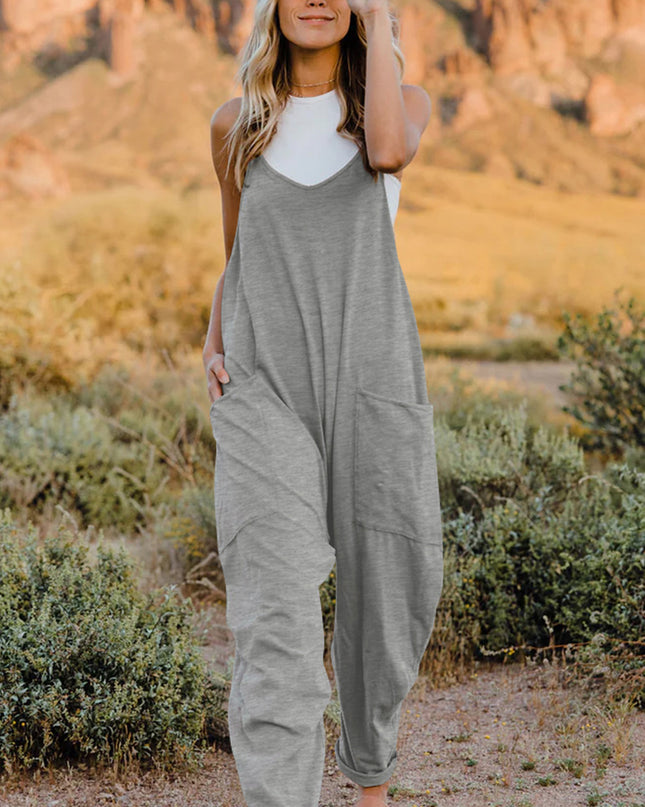 Double Take Full Size V-Neck Sleeveless Jumpsuit with Pockets