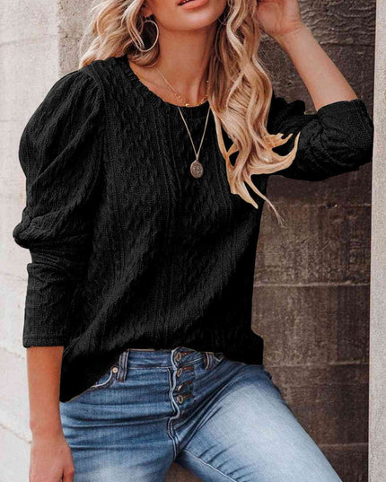 Round Neck Puff Sleeve Knit Top