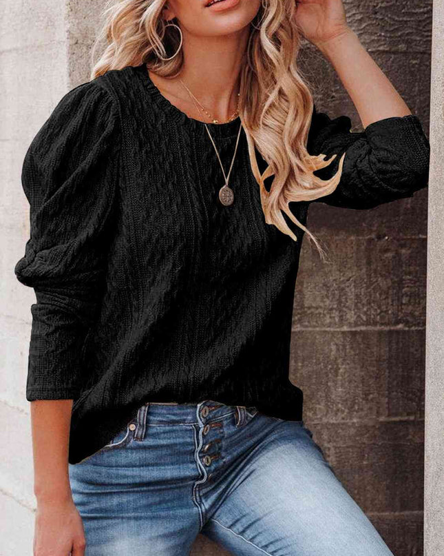 Round Neck Puff Sleeve Knit Top