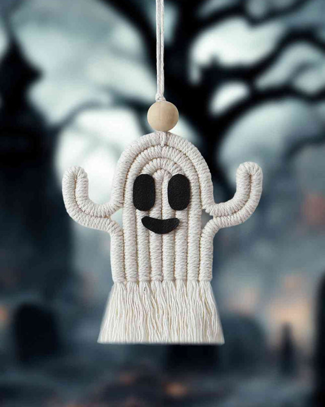 Wood Bead Fringe Ghost Shape Macrame Key Chain