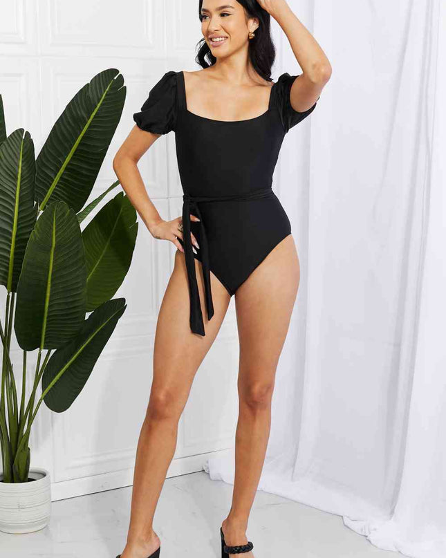Marina West Swim Salty Air Puff Sleeve One-Piece in Black