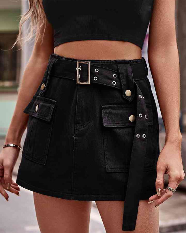 High Waist Denim Cargo Shorts