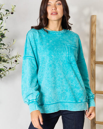 Zenana Exposed Seam Long Sleeve Sweatshirt