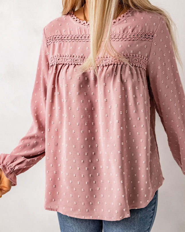 Swiss Dot Flounce Sleeve Button Detail Blouse