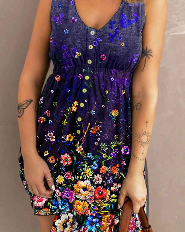 Double Take Scoop Neck Buttoned Sleeveless Magic Dress with Pockets