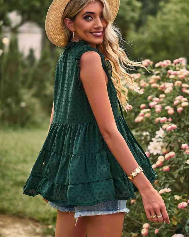 Swiss Dot Ruffle Shoulder Tiered Top