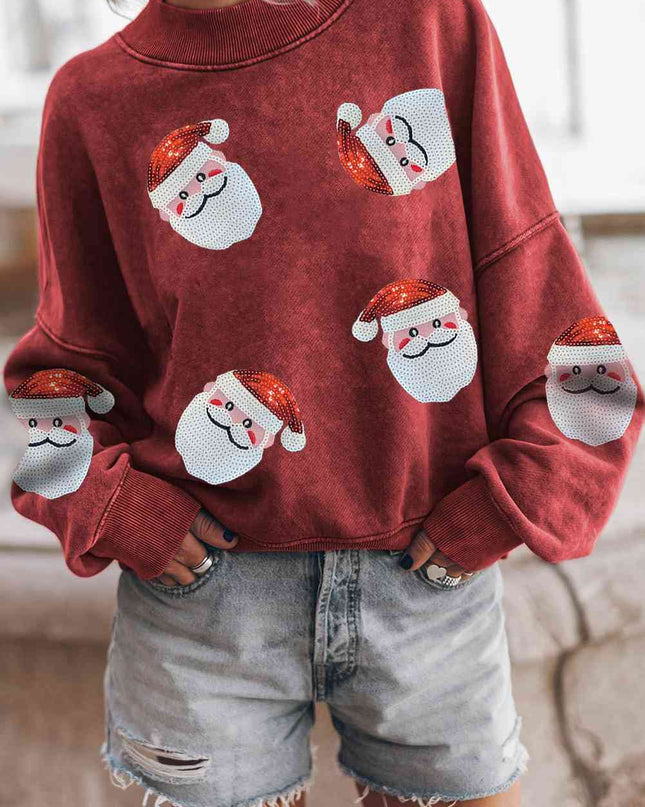 Sequin Santa Patch Round Neck Sweatshirt