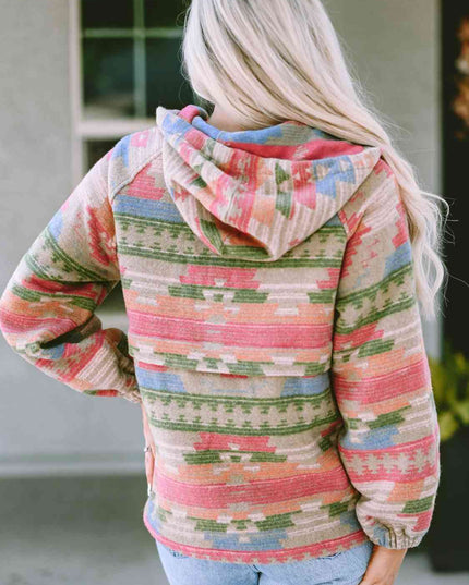 Printed Zip-Up Long Sleeve Hoodie