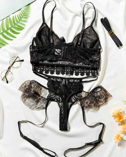 Leopard Spliced Lace Lingerie Set