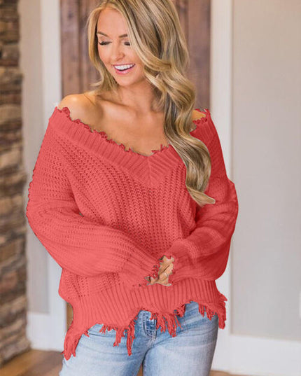 Frayed Hem Dropped Shoulder Sweater