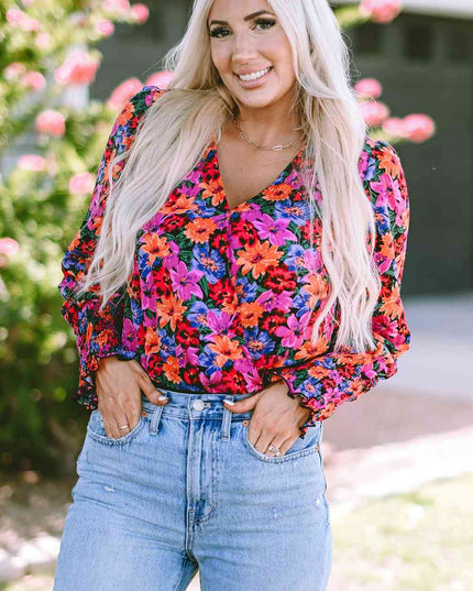 Flower Surplice Long Sleeve Top