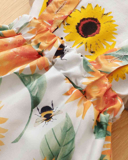 Graphic Bodysuit and Sunflower Overall Skirt Set