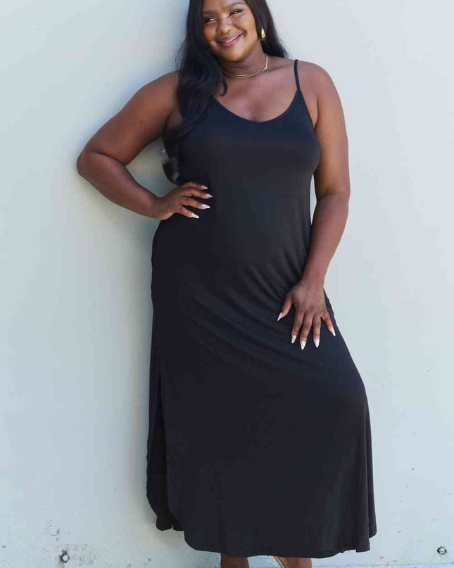 Ninexis Good Energy Full Size Cami Side Slit Maxi Dress in Black