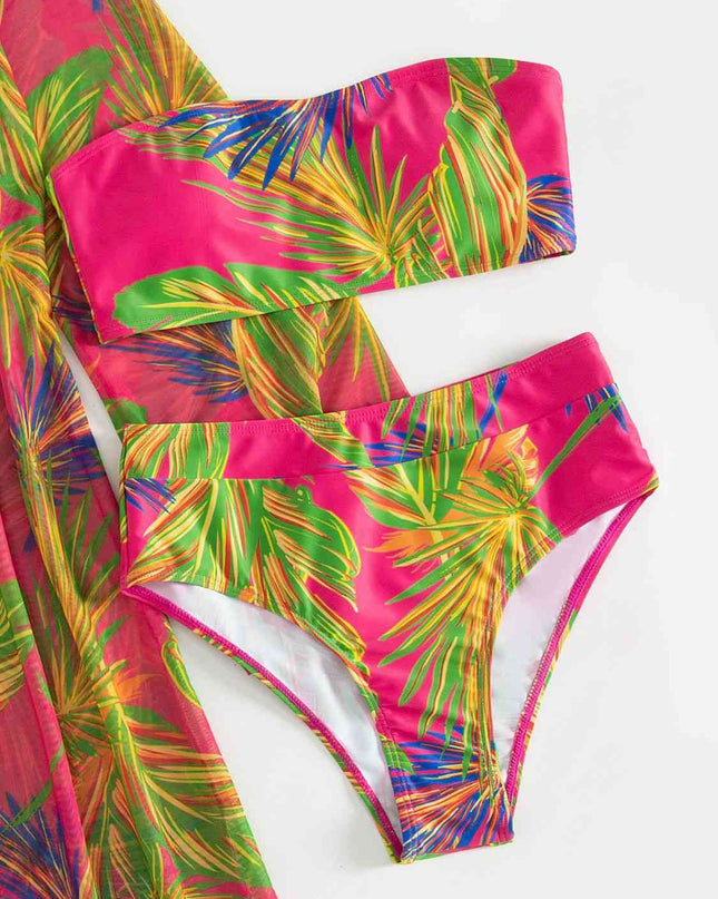 Botanical Print Tube Top, Swim Bottoms, and Cover Up Set