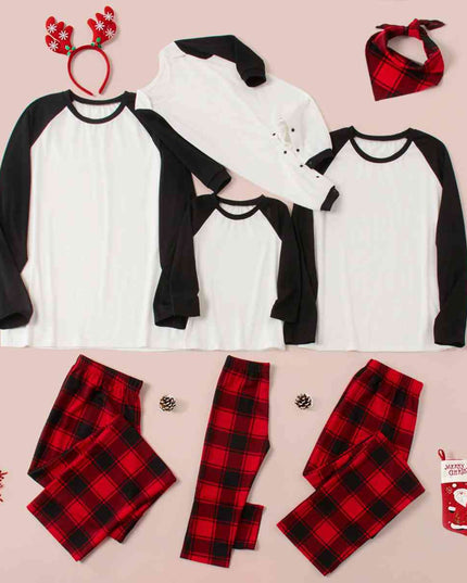 Raglan Sleeve Top and Plaid Pants Set