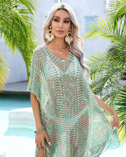 Multicolored Openwork Tassel Slit Cover-Up