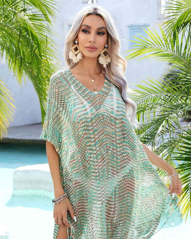 Multicolored Openwork Tassel Slit Cover-Up