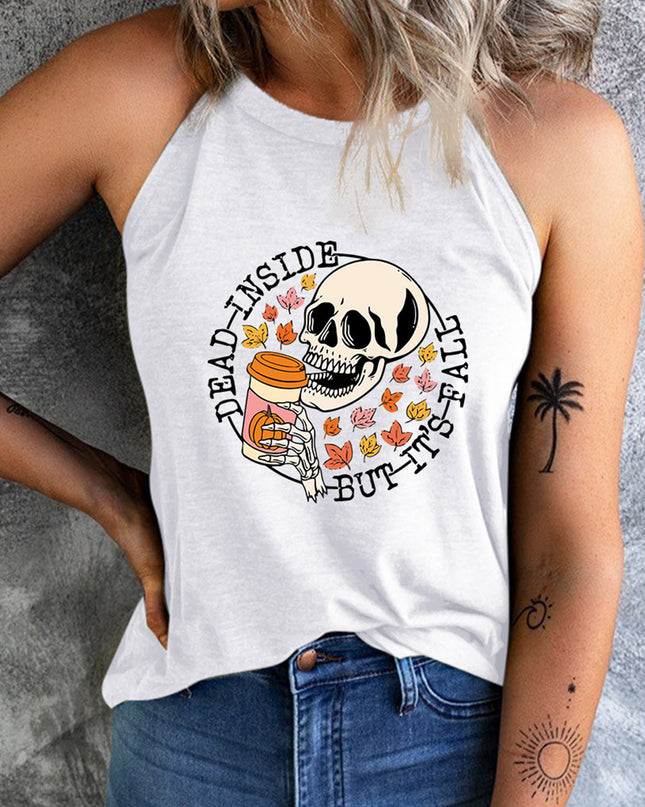 Round Neck DEAD INSIDE BUT IT'S FALL Graphic Tank Top