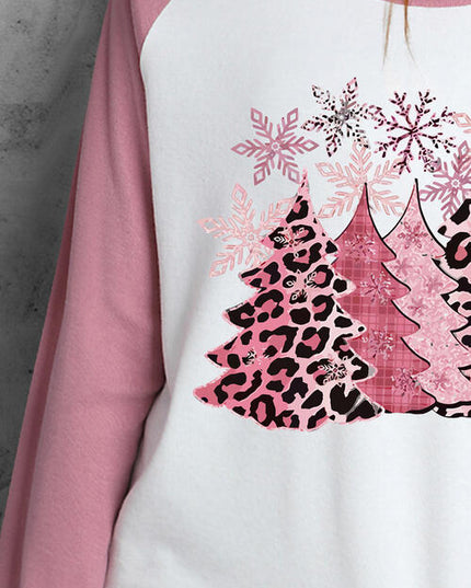 Christmas Tree Graphic Round Neck Long Sleeve T-Shirt