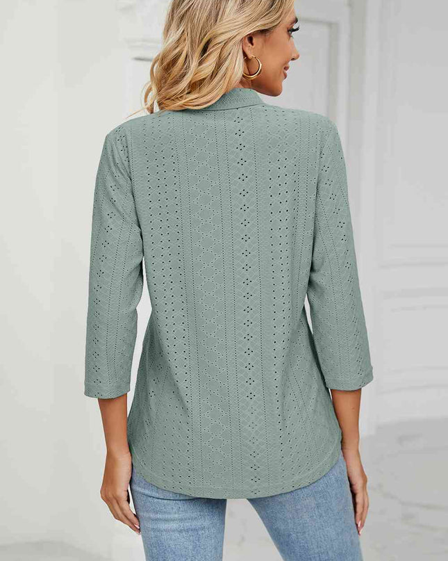 Eyelet Three-Quarter Sleeve Blouse