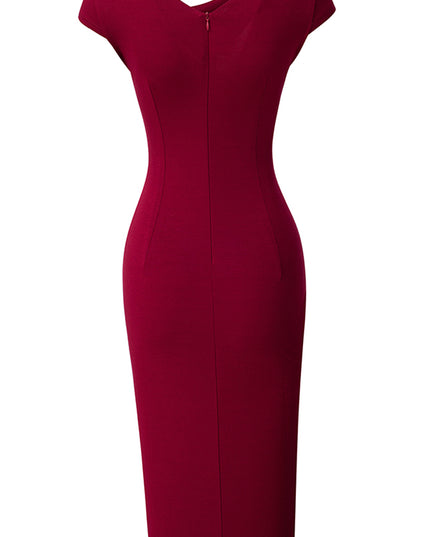 Asymmetrical Neck Short Sleeve Slit Dress