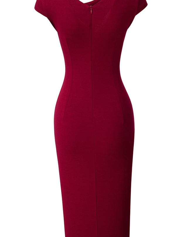 Asymmetrical Neck Short Sleeve Slit Dress