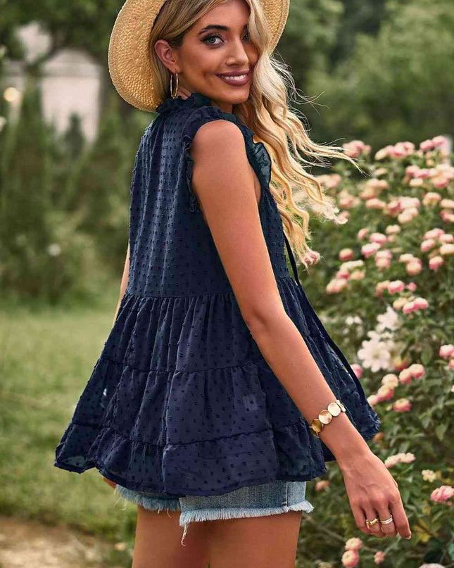 Swiss Dot Ruffle Shoulder Tiered Top