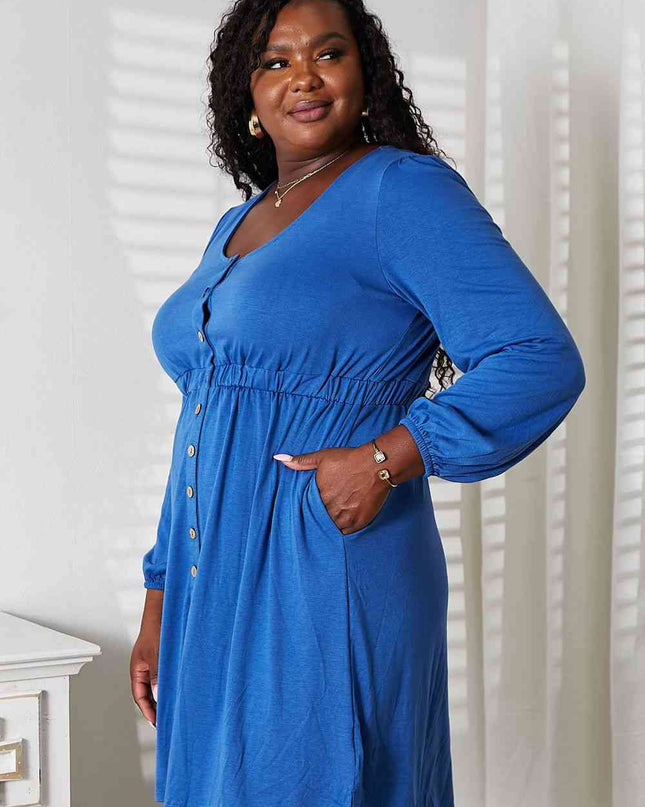 Double Take Scoop Neck Empire Waist Long Sleeve Magic Dress
