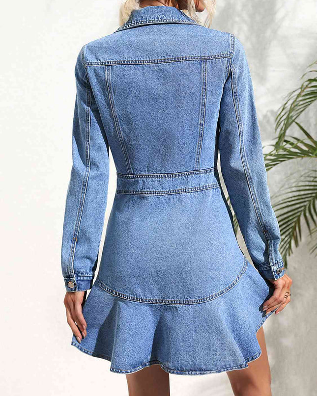 Collared Neck Button Down Denim Dress