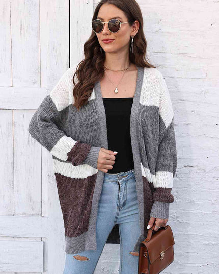 Color Block Open Front Cardigan