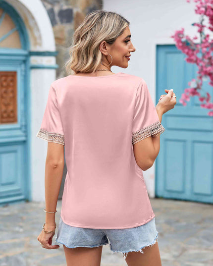 Contrast Trim Short Sleeve Plunge Blouse