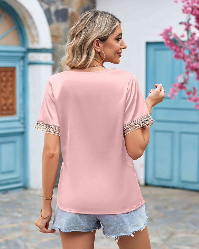 Contrast Trim Short Sleeve Plunge Blouse