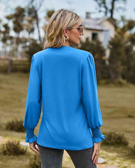 Notched Neck Flounce Sleeve Blouse