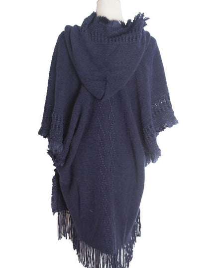 Fringe Hem Hooded Poncho