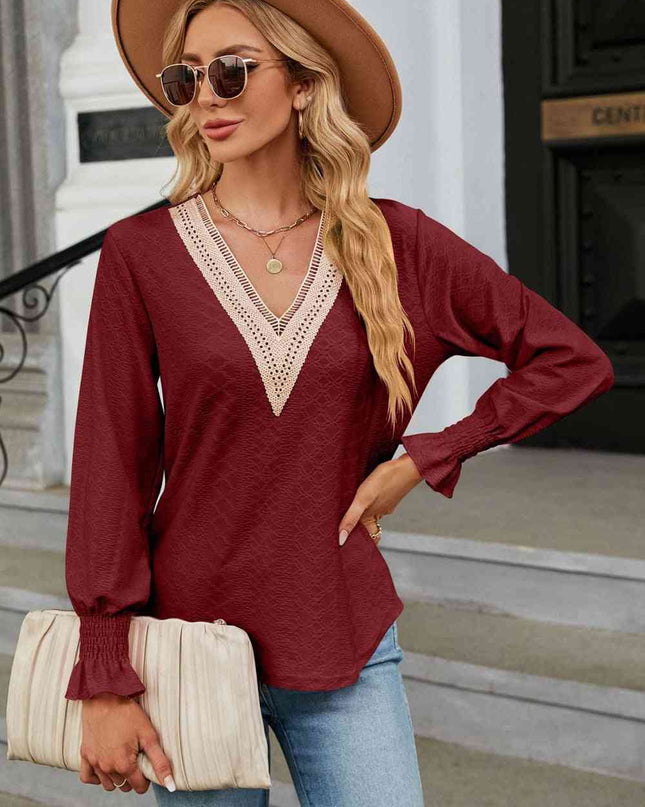 V-Neck Flounce Sleeve Blouse
