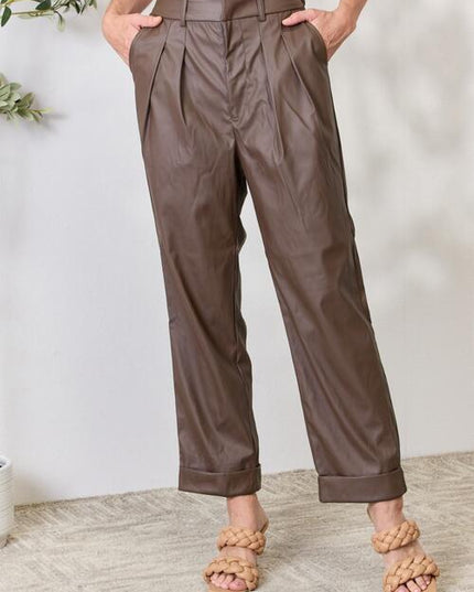 Zenana Leather Straight Pants