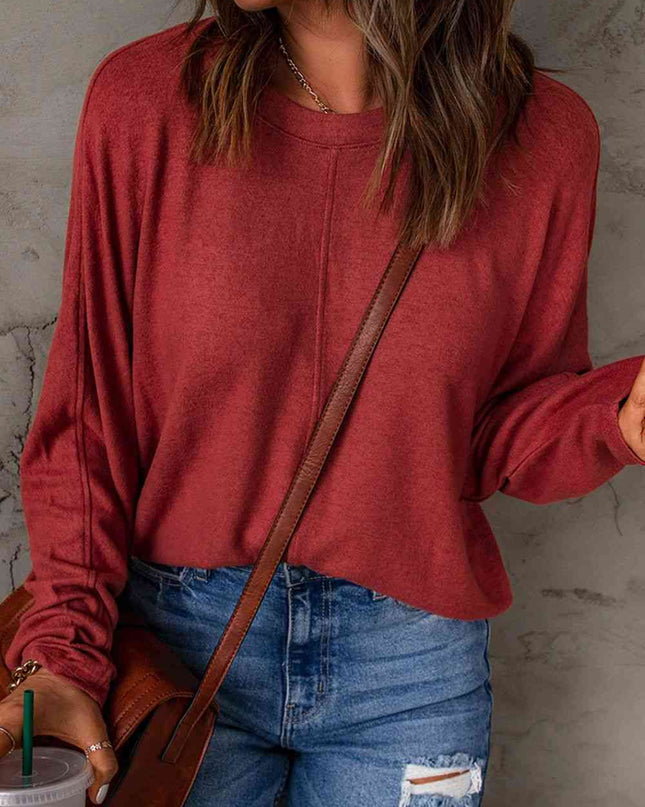 Seam Detail Round Neck Long Sleeve Top