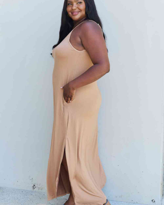Ninexis Good Energy Full Size Cami Side Slit Maxi Dress in Camel