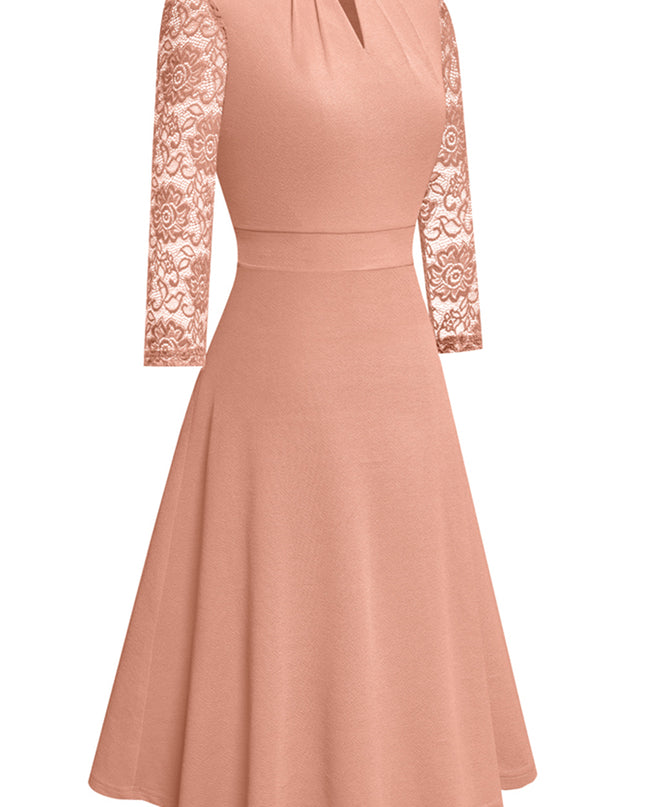 Round Neck Three-Quater Sleeve Cutout Dress
