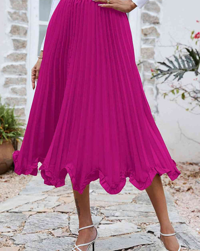 Frill Trim Smocked Waist Midi Skirt